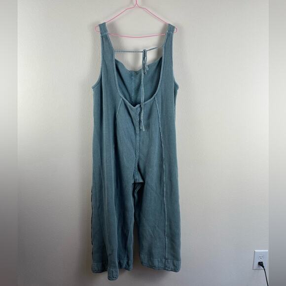Boutique Mineral Wash Waffle Knit Open Back Jumpsuit - Picture 3 of 8